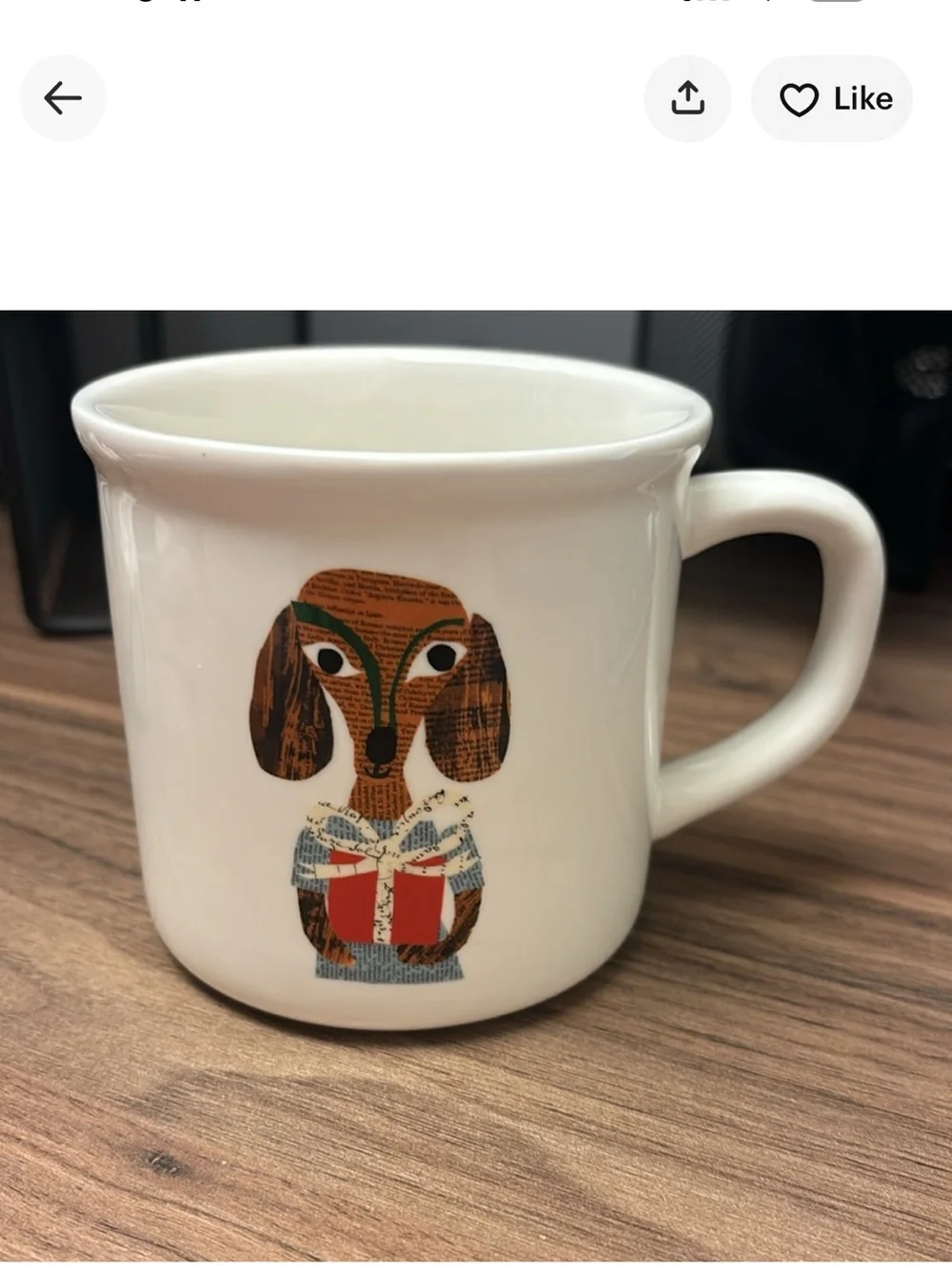 Pottery Barn Cream Mug with Brown Dog and Red Gift Accent Dutchhounds   Mint